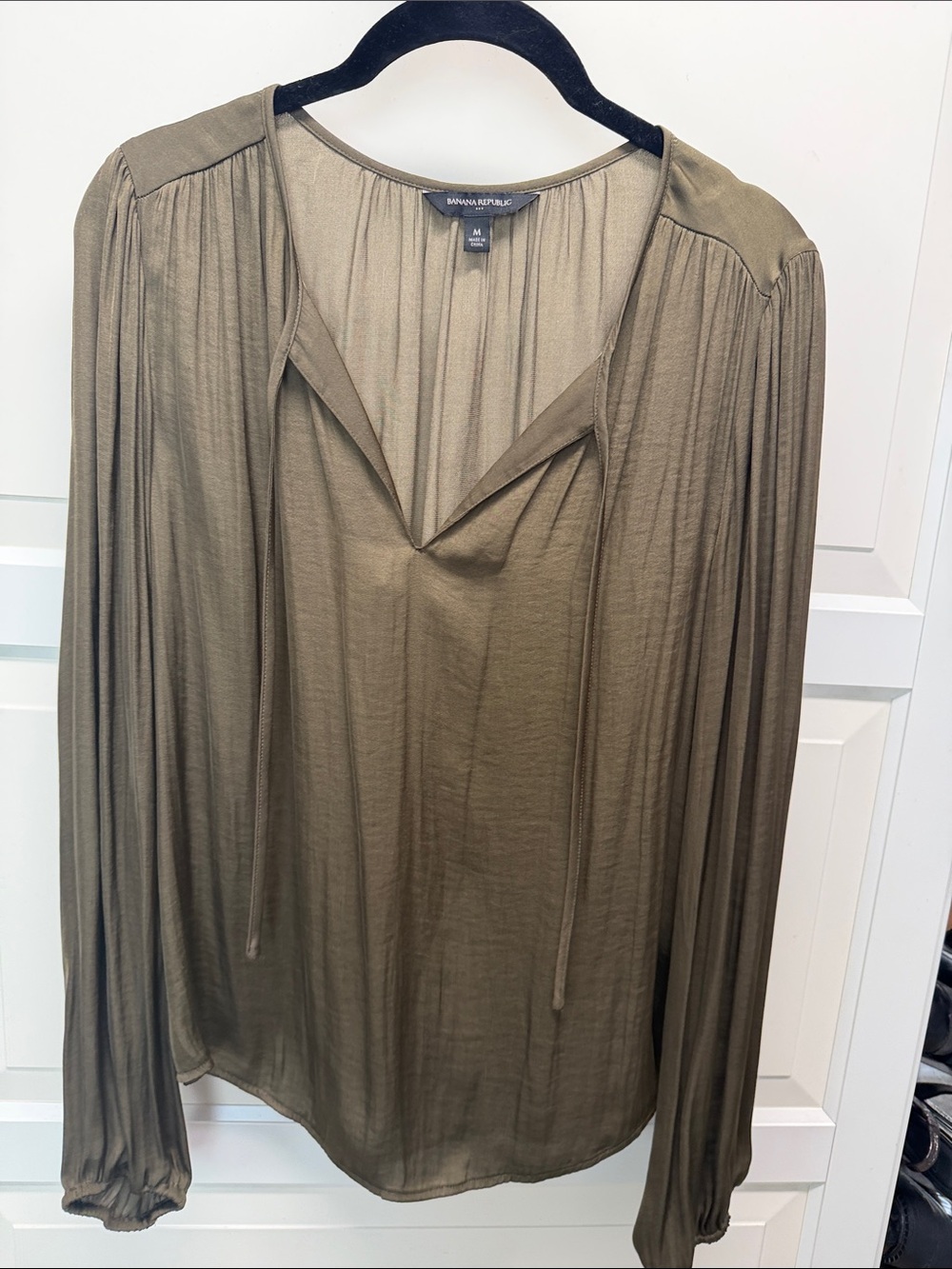 Banana Republic Olive Tie-Neck Long-Sleeve Blouse